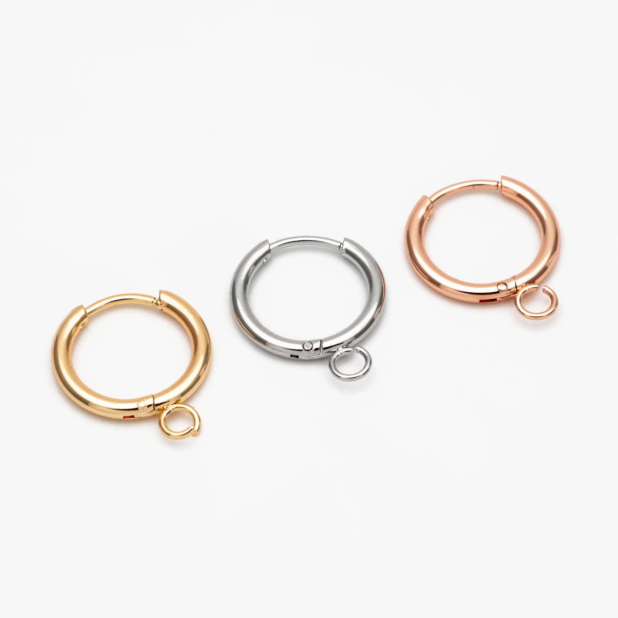 10pcs Huggie Hoop Earrings 14mm, Gold/ Rhodium/ Rose Gold plated over Stainless Steel, Minimalist Hoop Earrings with Loop (GB-2928)